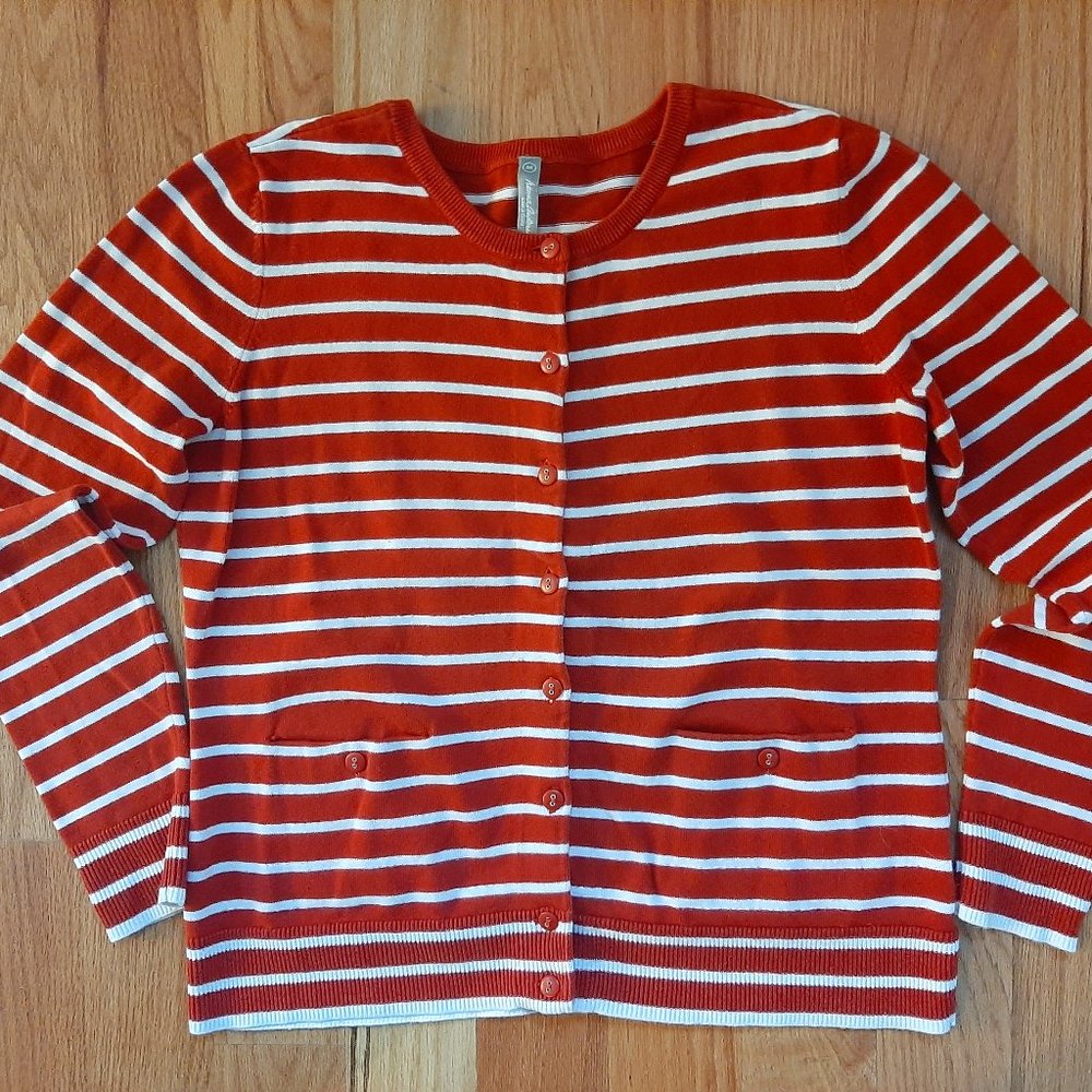 Size M Hanna Andersson red & white stripe cotton cardigan